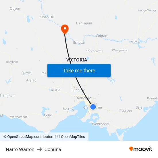 Narre Warren to Cohuna map