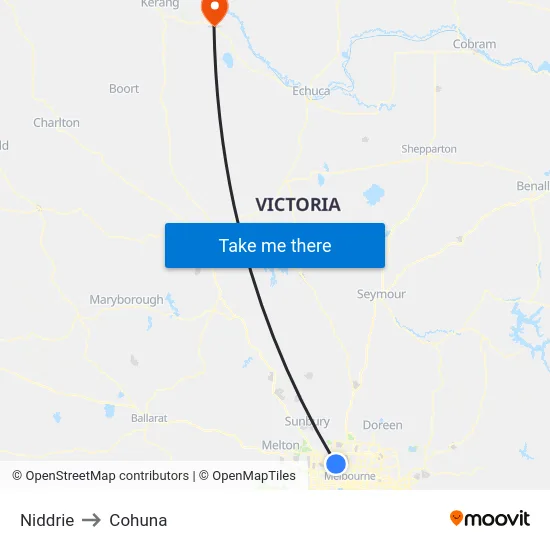 Niddrie to Cohuna map