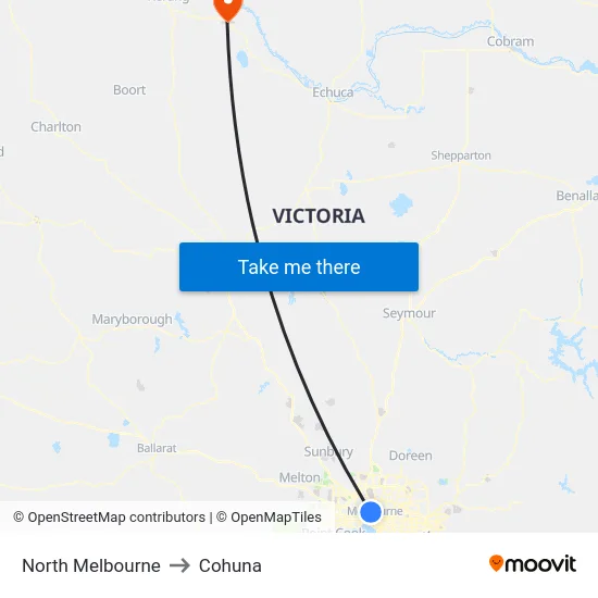 North Melbourne to Cohuna map