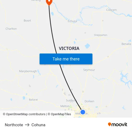 Northcote to Cohuna map
