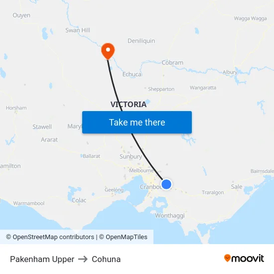 Pakenham Upper to Cohuna map