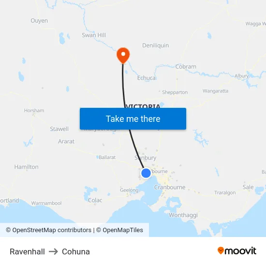 Ravenhall to Cohuna map