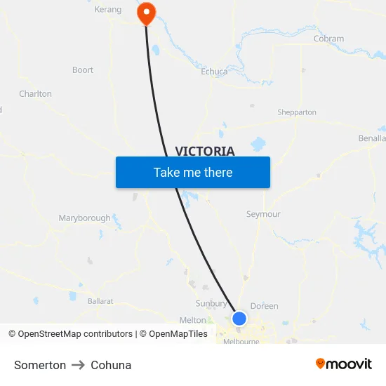 Somerton to Cohuna map