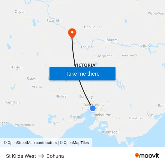 St Kilda West to Cohuna map