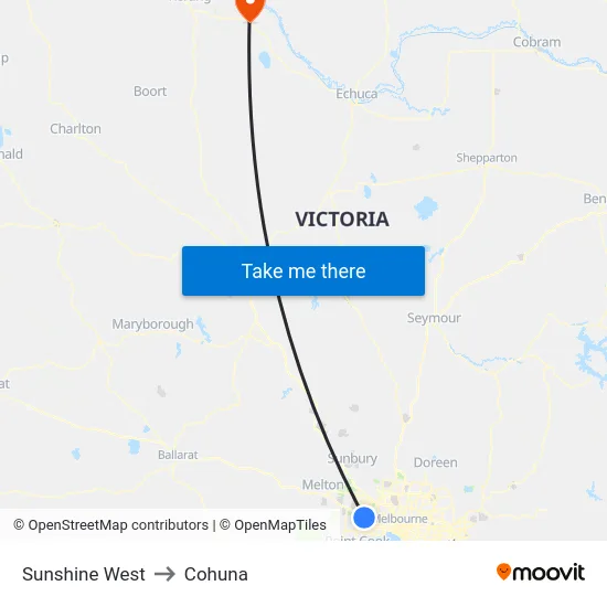 Sunshine West to Cohuna map