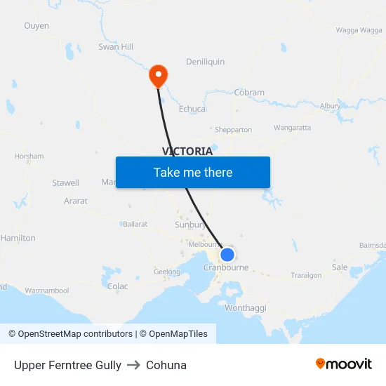Upper Ferntree Gully to Cohuna map