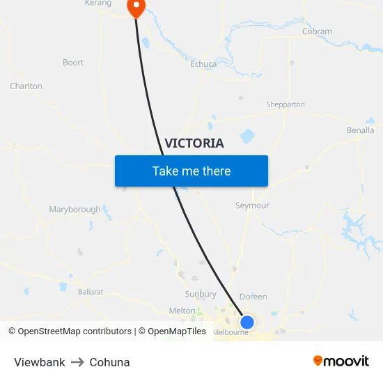 Viewbank to Cohuna map