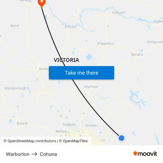 Warburton to Cohuna map