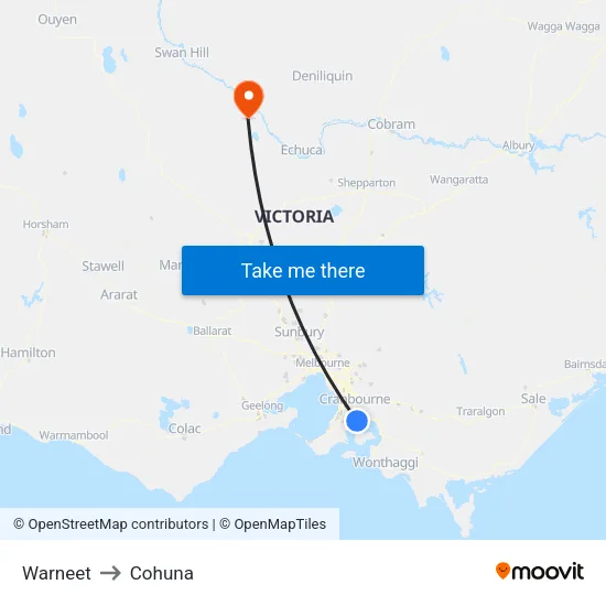 Warneet to Cohuna map