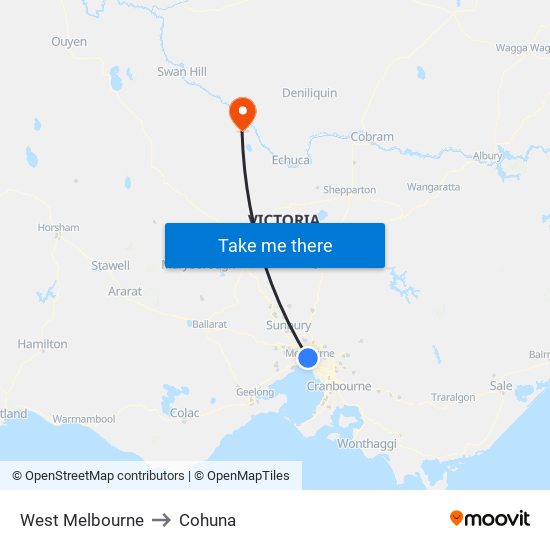 West Melbourne to Cohuna map