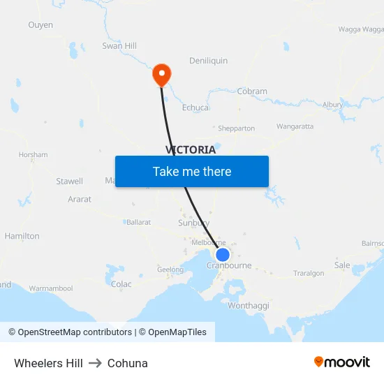 Wheelers Hill to Cohuna map