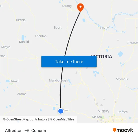 Alfredton to Cohuna map
