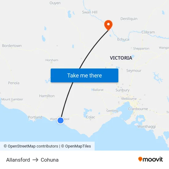 Allansford to Cohuna map
