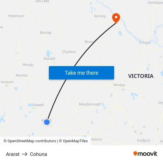 Ararat to Cohuna map