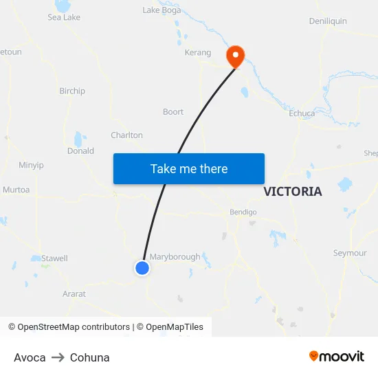 Avoca to Cohuna map