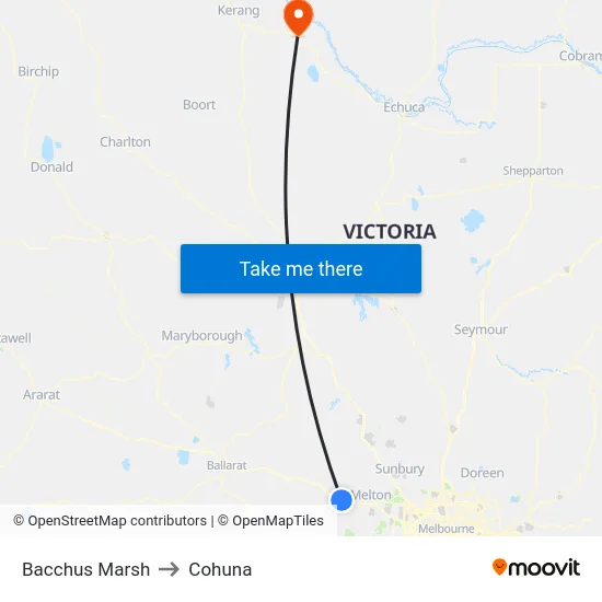 Bacchus Marsh to Cohuna map