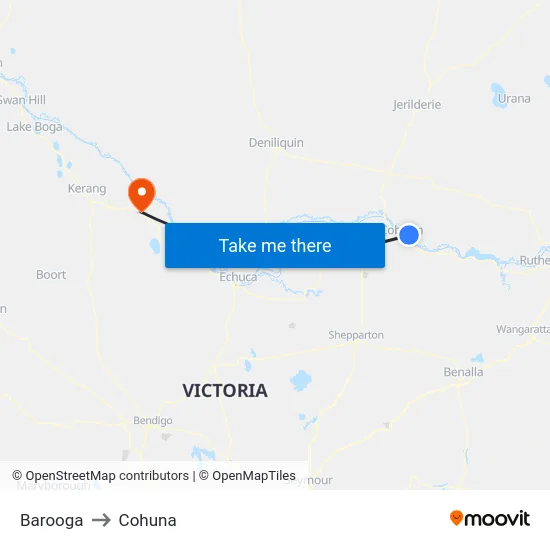 Barooga to Cohuna map