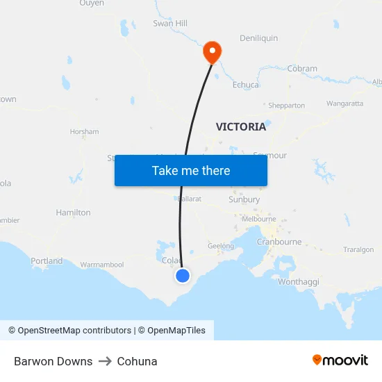 Barwon Downs to Cohuna map