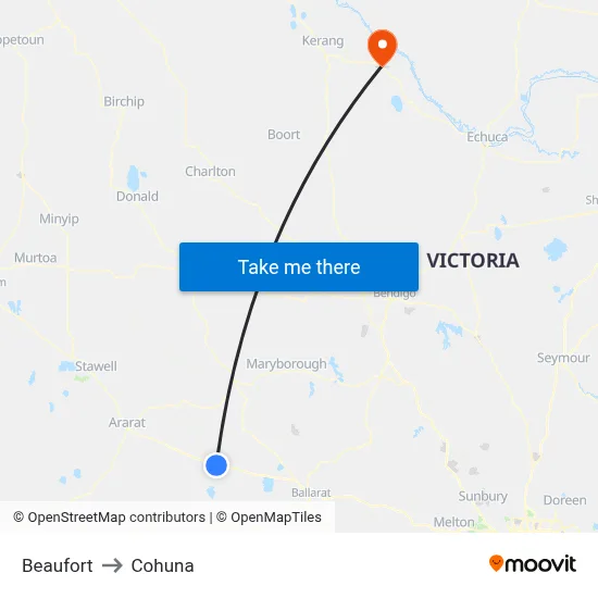 Beaufort to Cohuna map