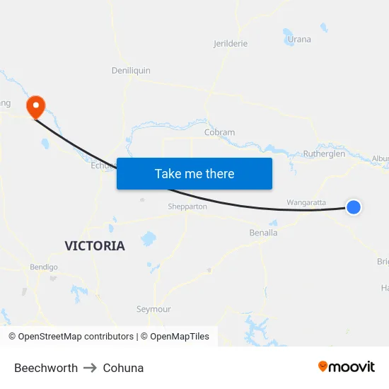 Beechworth to Cohuna map