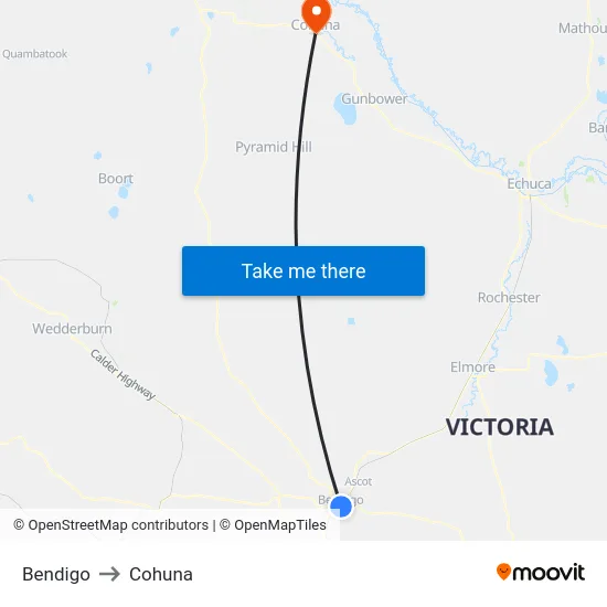 Bendigo to Cohuna map