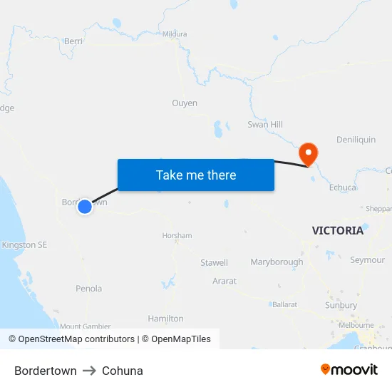 Bordertown to Cohuna map