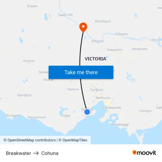 Breakwater to Cohuna map