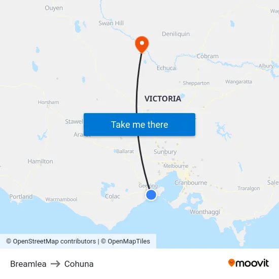 Breamlea to Cohuna map