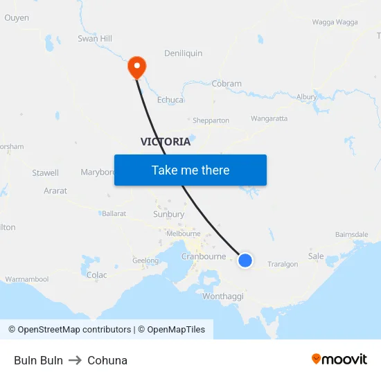 Buln Buln to Cohuna map