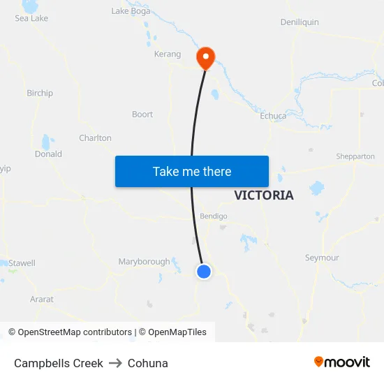 Campbells Creek to Cohuna map