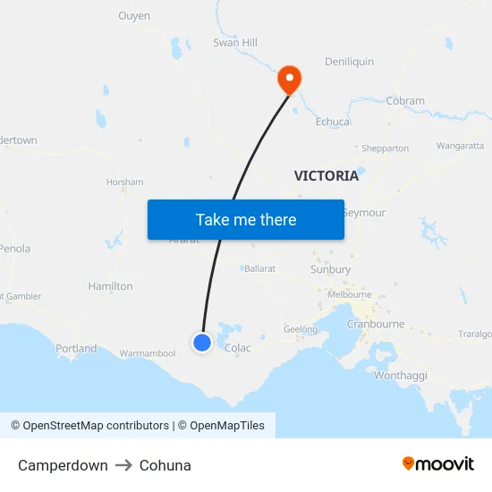 Camperdown to Cohuna map