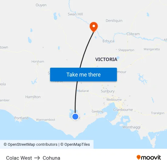 Colac West to Cohuna map