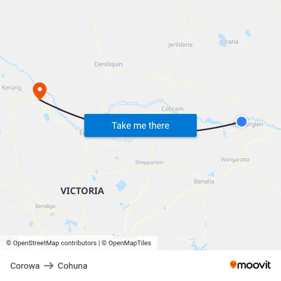 Corowa to Cohuna map