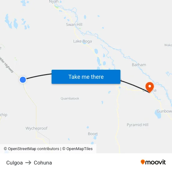 Culgoa to Cohuna map