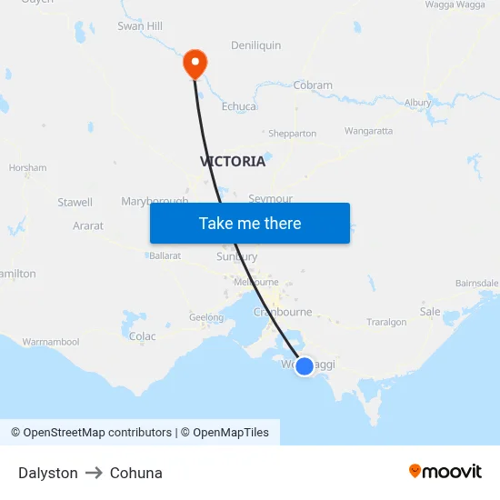 Dalyston to Cohuna map