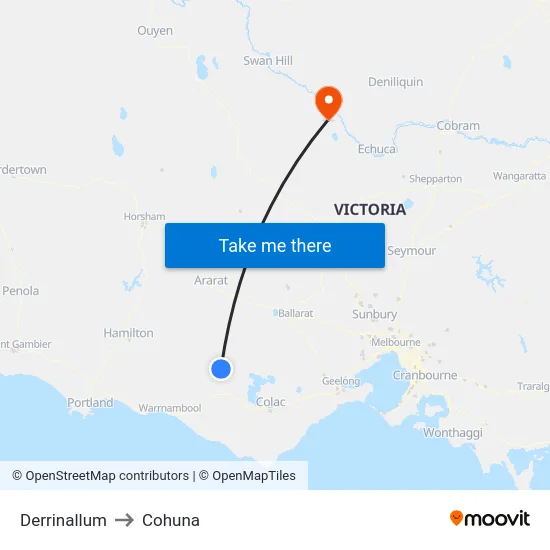 Derrinallum to Cohuna map