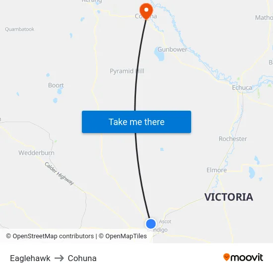 Eaglehawk to Cohuna map