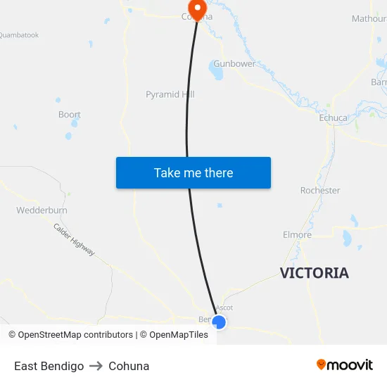 East Bendigo to Cohuna map
