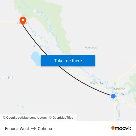 Echuca West to Cohuna map