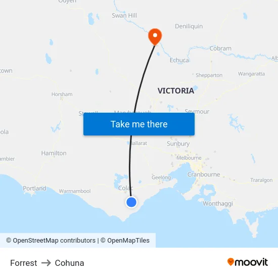 Forrest to Cohuna map