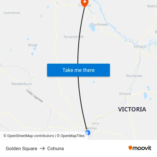 Golden Square to Cohuna map