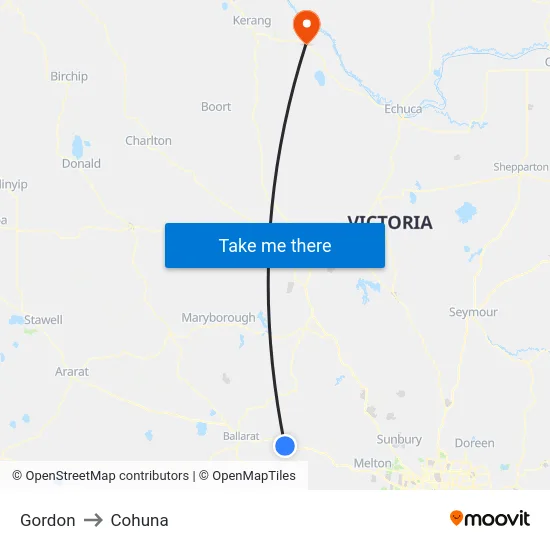 Gordon to Cohuna map