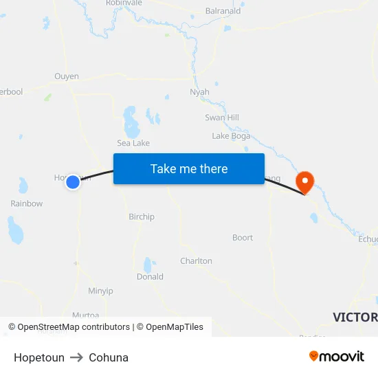 Hopetoun to Cohuna map