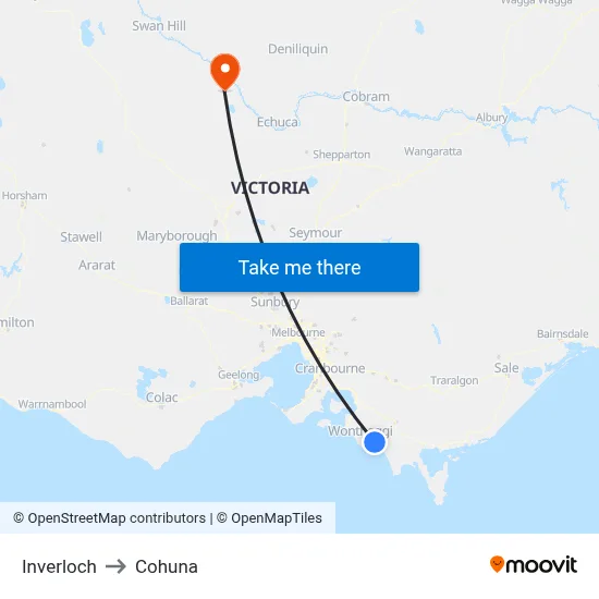 Inverloch to Cohuna map