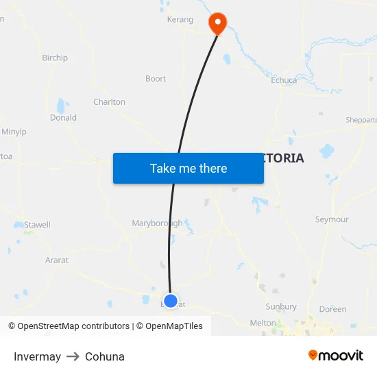 Invermay to Cohuna map