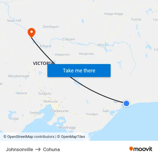 Johnsonville to Cohuna map
