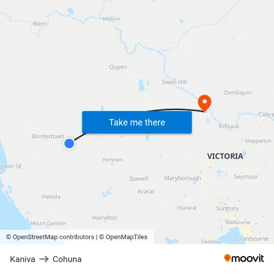 Kaniva to Cohuna map