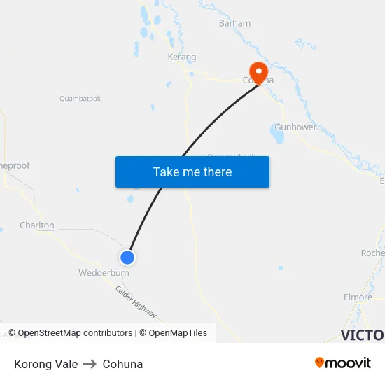 Korong Vale to Cohuna map