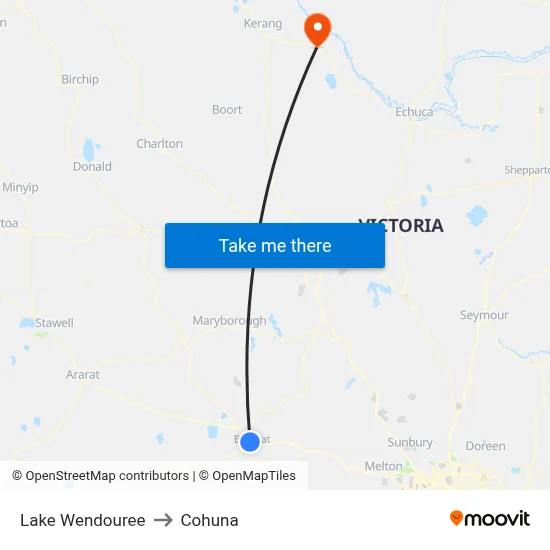 Lake Wendouree to Cohuna map