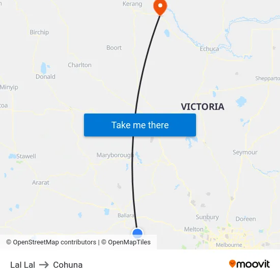 Lal Lal to Cohuna map